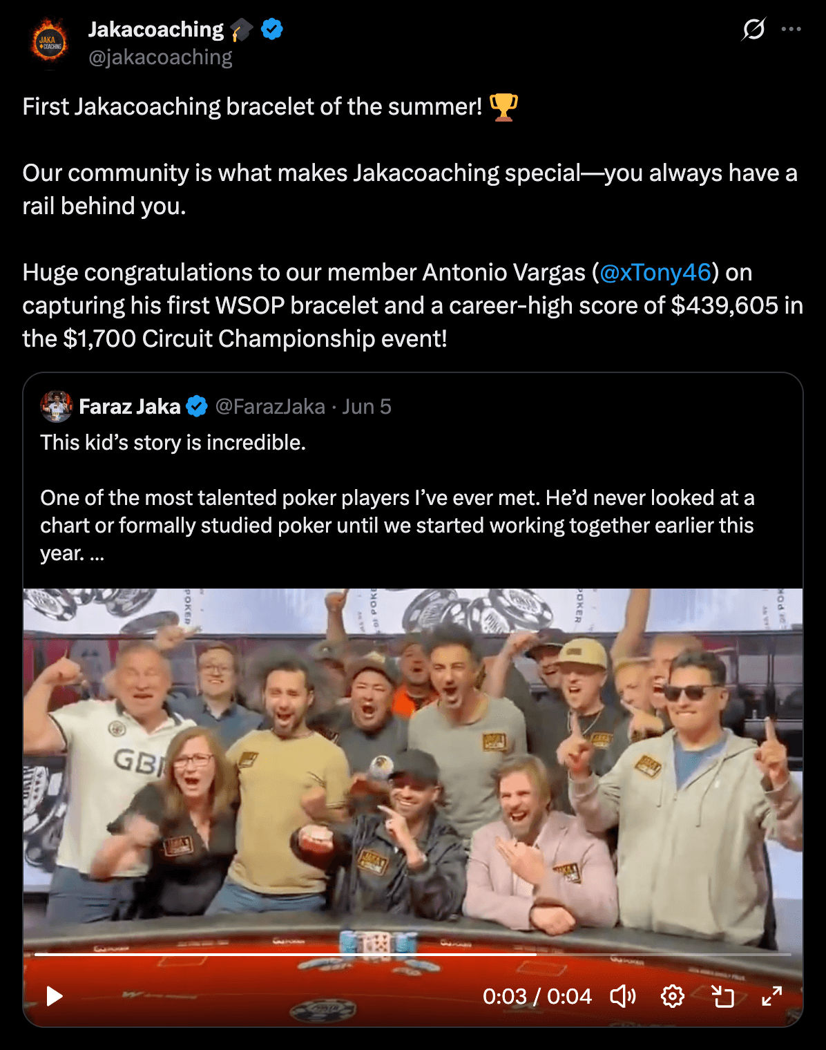 Antonio Vargas WSOP Bracelet Win